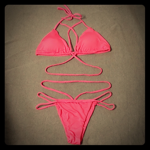 NWOT * Hot Pink Brazilian Strappy Bikini * XL👙😍 - Picture 2 of 7